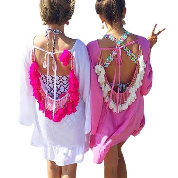 Gianni Bini Other - NWT Gianni Bini Back Tassel Coverup - Candy Pink L